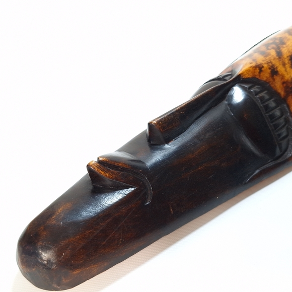 Vintage Handcarved Hand Painted African Wood Mask Black and Brown Tribal - Picture 5 of 9